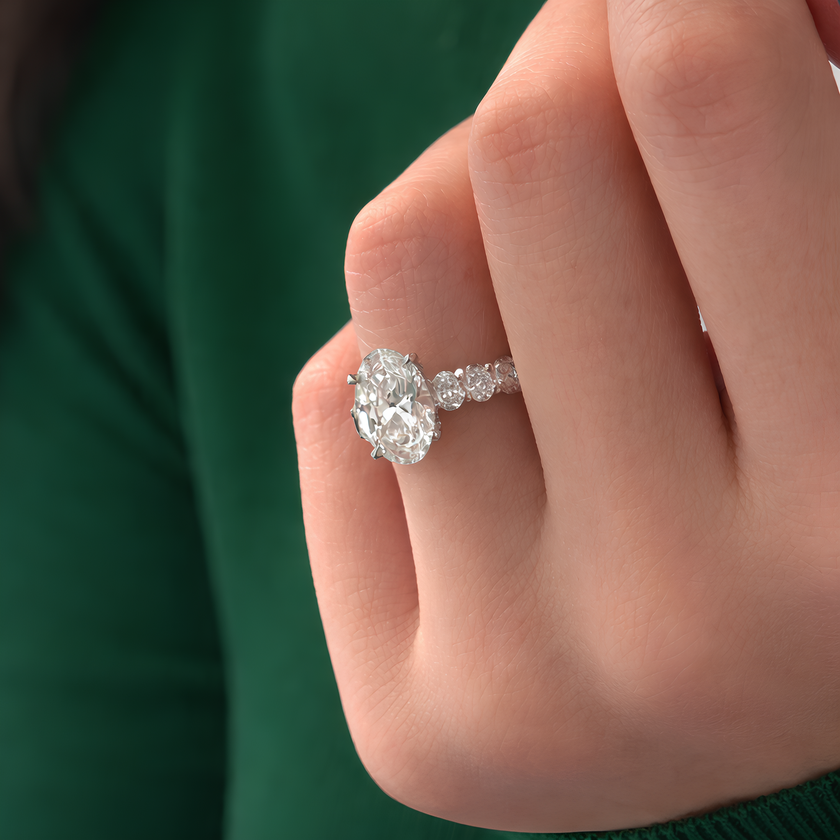3 Carat Oval Cut Lab Grown Diamond Engagement Ring in 14K Solid Gold