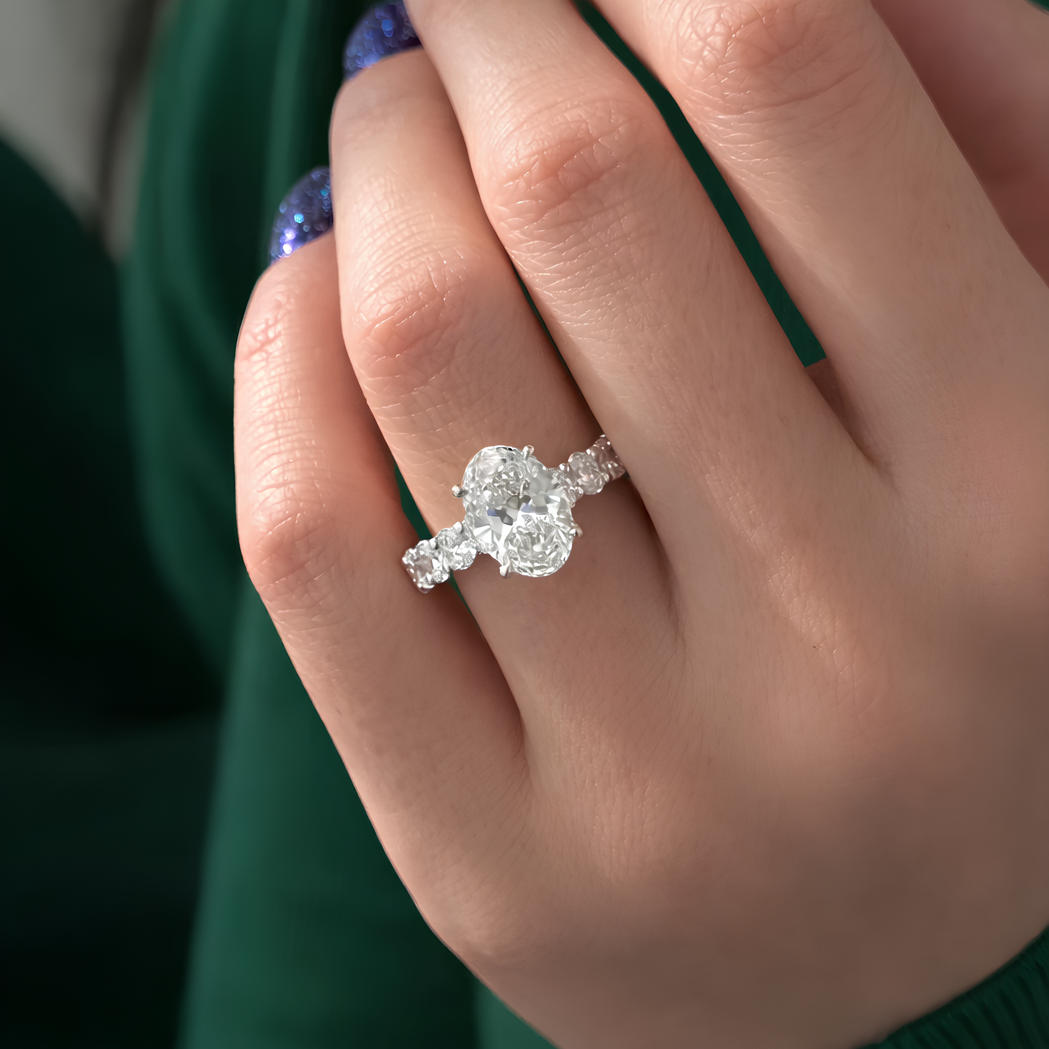 3 Carat Oval Cut Lab Grown Diamond Engagement Ring in 14K Solid Gold