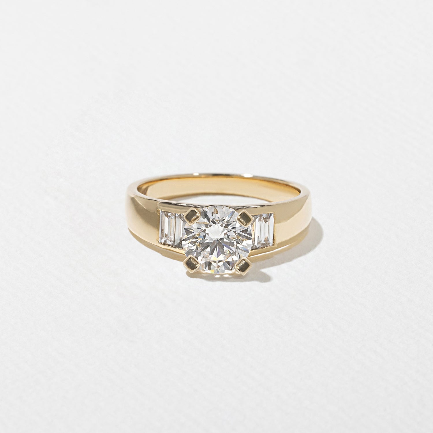 1.20 Carat Round Cut Lab Grown Diamond Ring with Baguette Side Stones in 14K Solid Gold - Mivaan Fine Jewelry