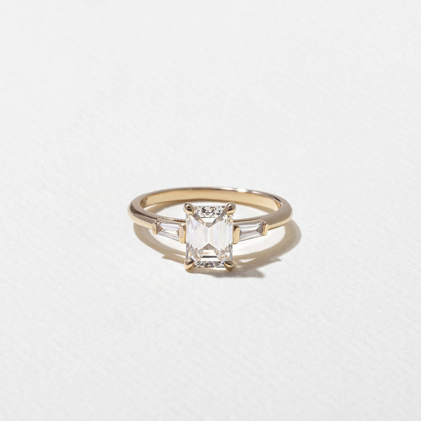 1.25 Carat Emerald Cut Lab Diamond Ring with Tapered Baguette Side Stones - Mivaan Fine Jewelry