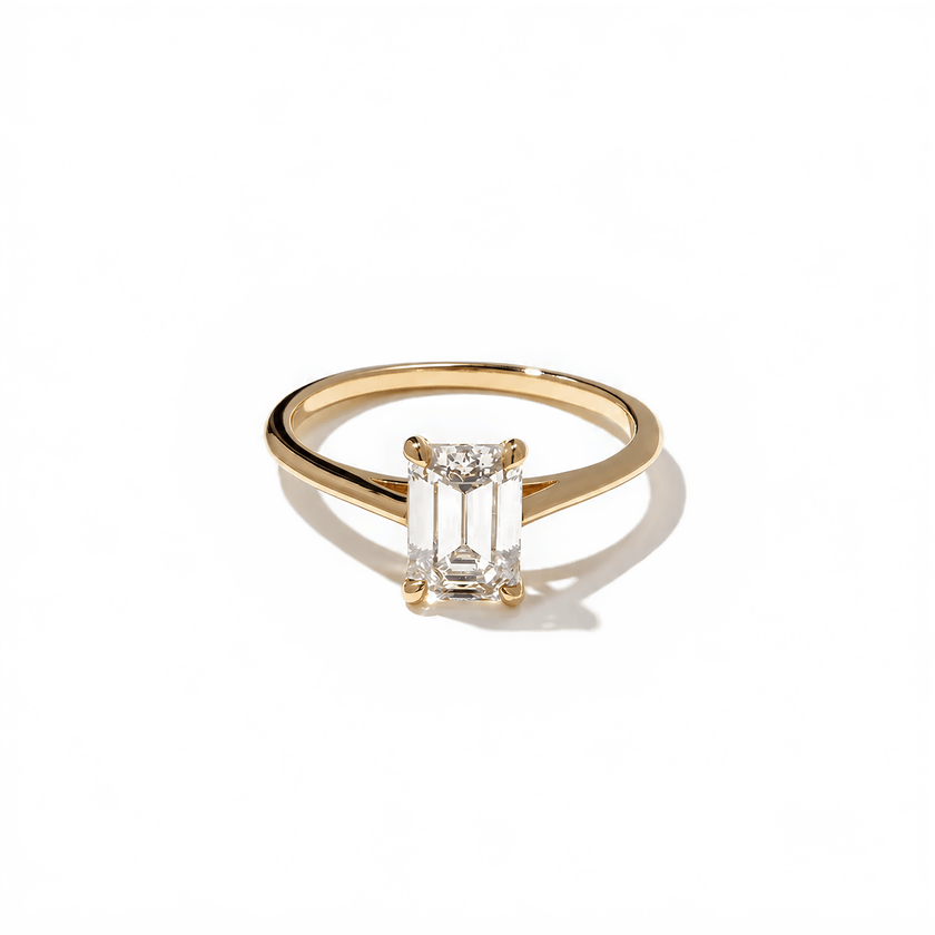 1.25 Carat Emerald Cut Lab Grown Diamond Solitaire Ring in Solid Gold - Mivaan Fine Jewelry