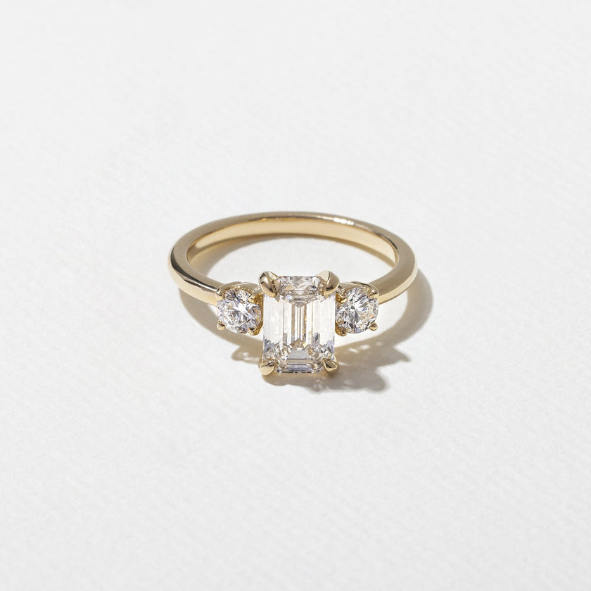 1.30 Carat Emerald Lab Diamond Three Stone Ring in Solid Gold - Mivaan Fine Jewelry
