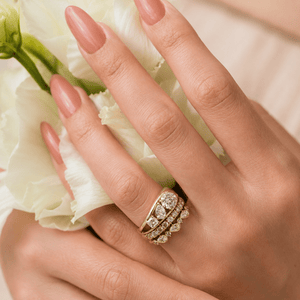 1.40 Carat Round, Pear & Asscher Cut Lab Grown Diamond Three Stone Band - Mivaan Fine Jewelry
