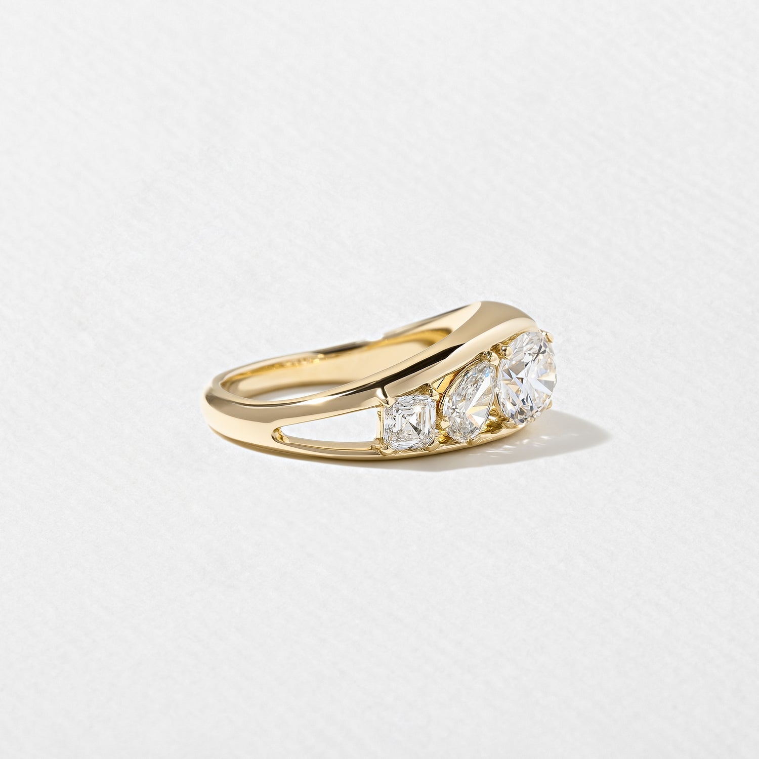 1.40 Carat Round, Pear & Asscher Cut Lab Grown Diamond Three Stone Ring - Mivaan Fine Jewelry