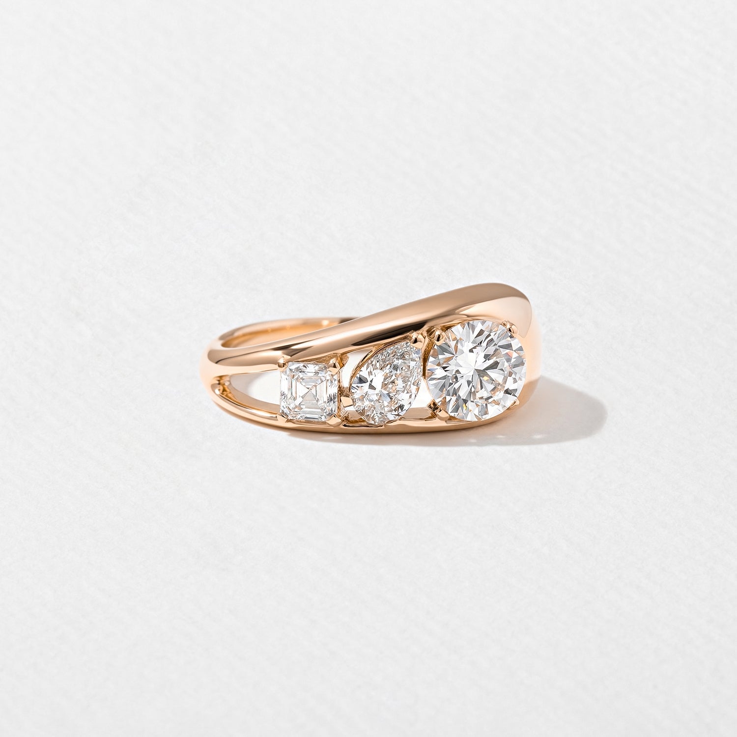 1.40 Carat Round, Pear & Asscher Cut Lab Grown Diamond Three Stone Ring - Mivaan Fine Jewelry