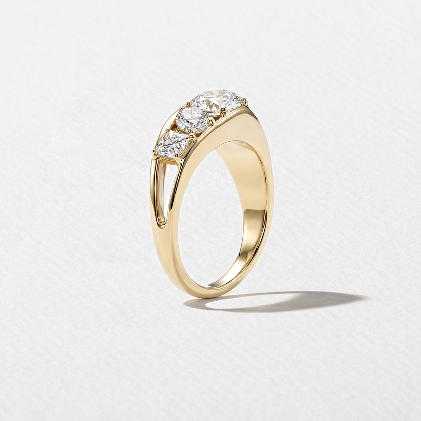 1.40 Carat Round, Pear & Asscher Cut Lab Grown Diamond Three Stone Ring - Mivaan Fine Jewelry