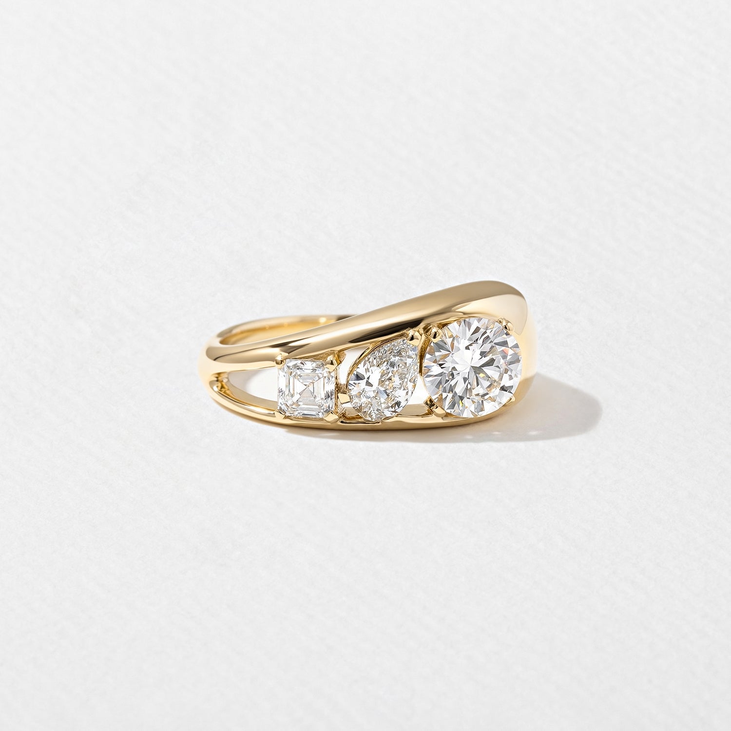1.40 Carat Round, Pear & Asscher Cut Lab Grown Diamond Three Stone Ring - Mivaan Fine Jewelry