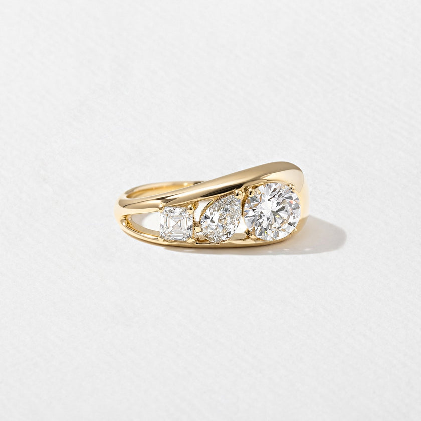 1.40 Carat Round, Pear & Asscher Cut Lab Grown Diamond Three Stone Ring - Mivaan Fine Jewelry