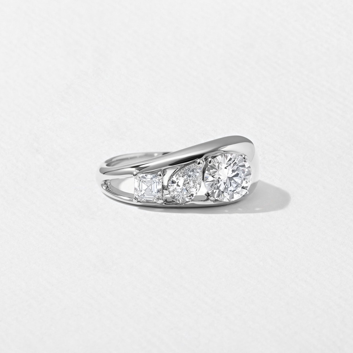 1.40 Carat Round, Pear & Asscher Cut Lab Grown Diamond Three Stone Ring - Mivaan Fine Jewelry