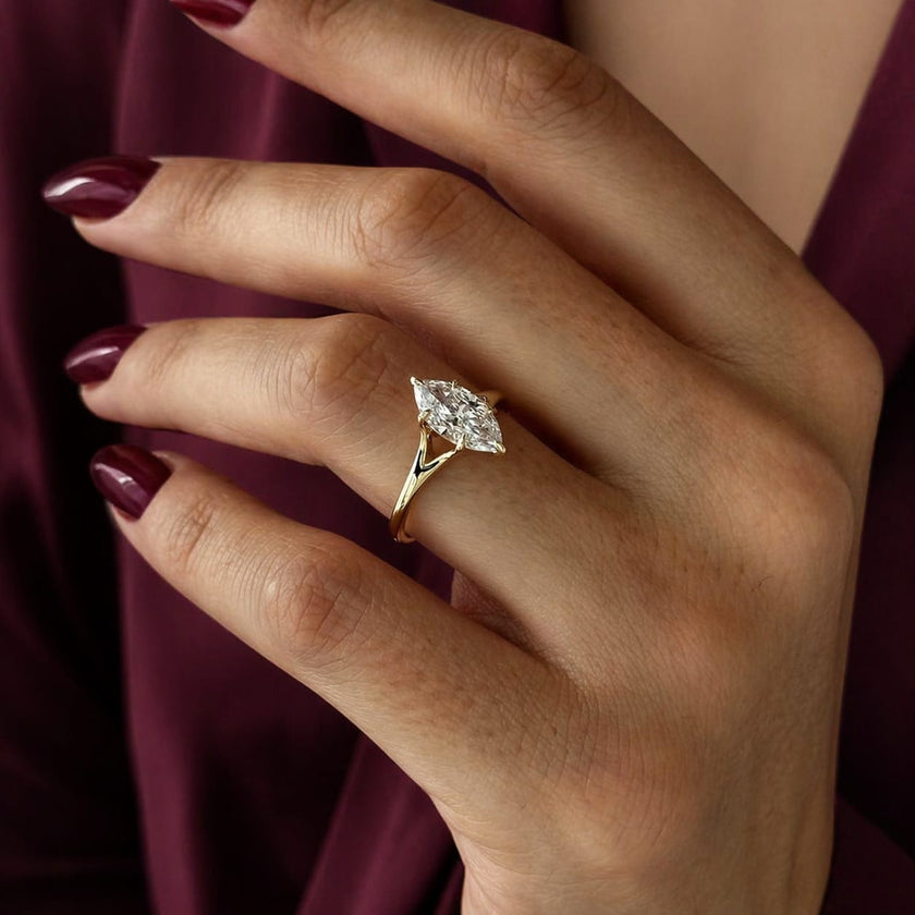 1.5 Carat Marquise Lab Grown Diamond Split Shank Solitaire Ring - Mivaan Fine Jewelry