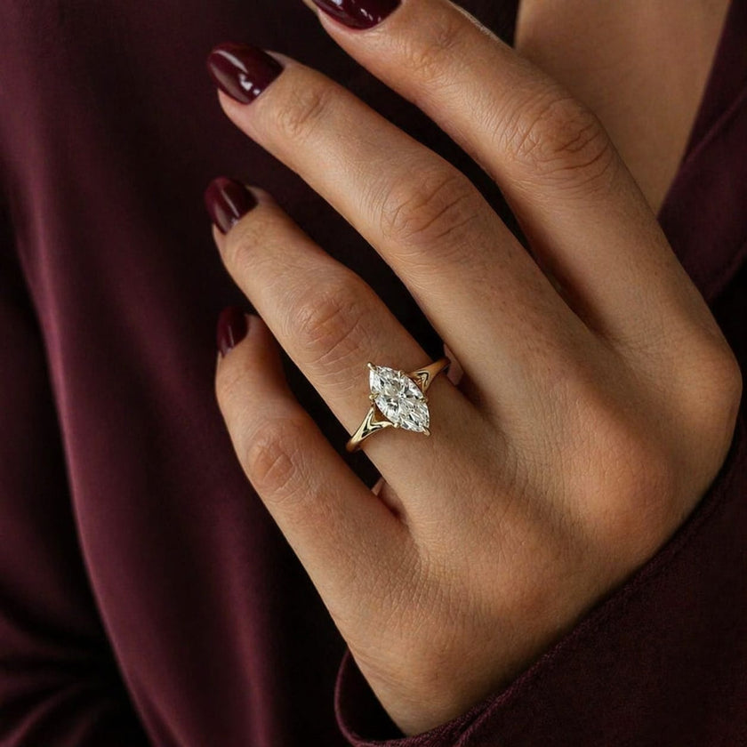 1.5 Carat Marquise Lab Grown Diamond Split Shank Solitaire Ring - Mivaan Fine Jewelry