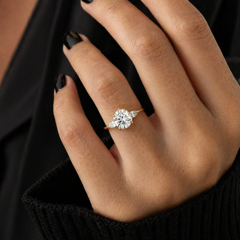 1.5 Carat Round Brilliant Lab Diamond Three Stone Ring in 14K Solid Gold - Mivaan Fine Jewelry