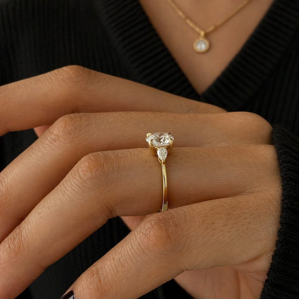 1.5 Carat Round Brilliant Lab Diamond Three Stone Ring in 14K Solid Gold - Mivaan Fine Jewelry