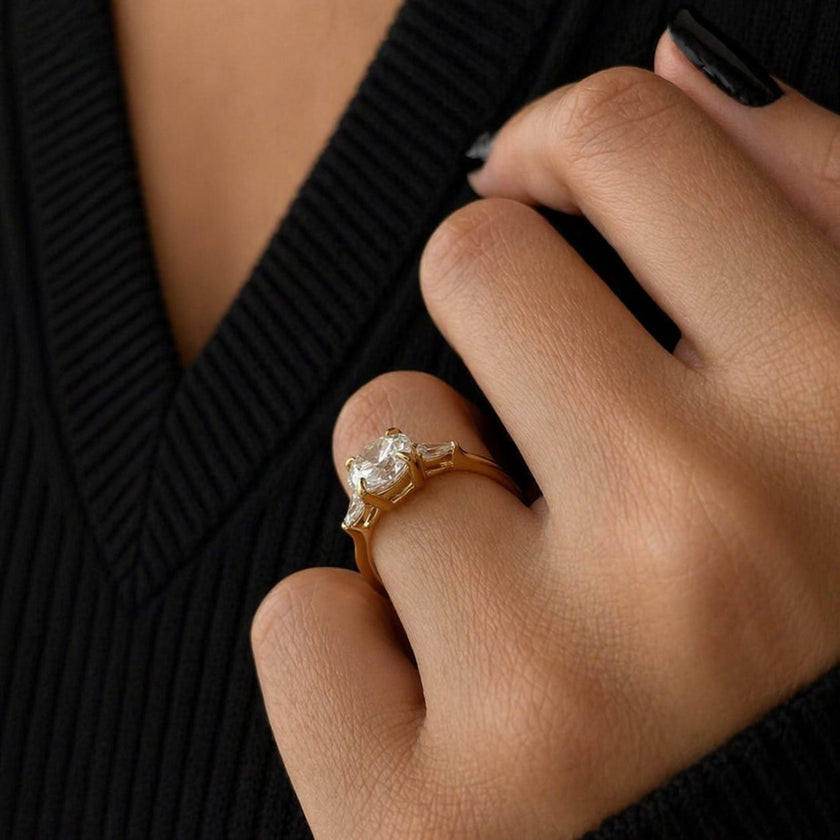 1.5 Carat Round Brilliant Lab Diamond Three Stone Ring in 14K Solid Gold - Mivaan Fine Jewelry