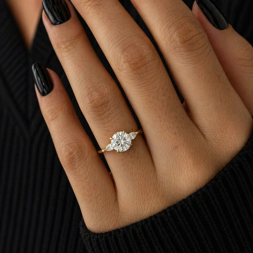 1.5 Carat Round Brilliant Lab Diamond Three Stone Ring in 14K Solid Gold - Mivaan Fine Jewelry
