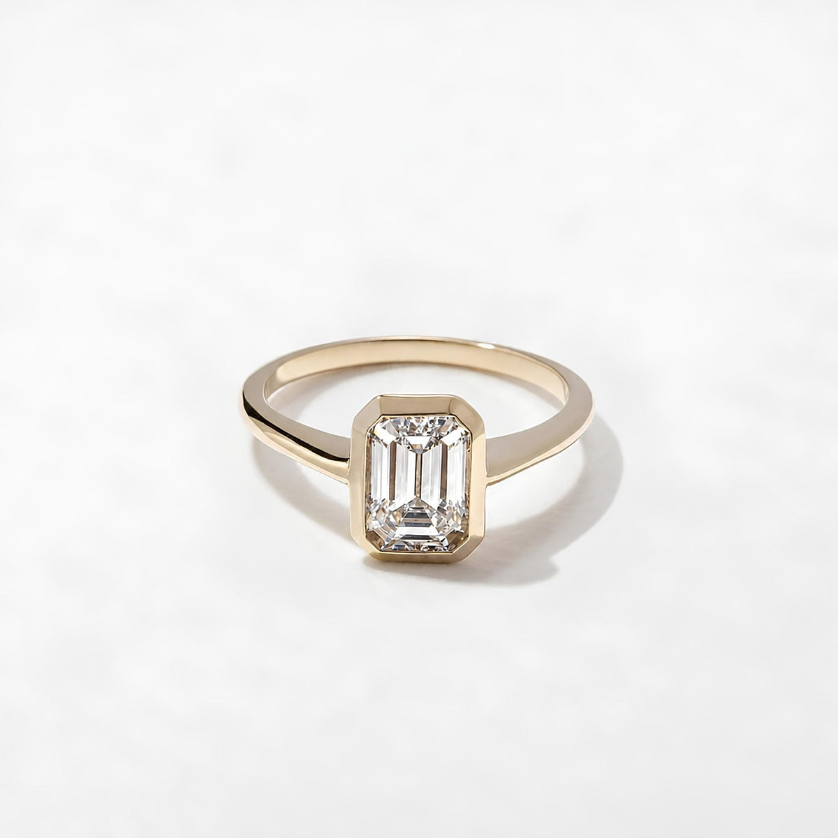 1.50 Carat Emerald Cut Lab Grown Diamond Bezel Solitaire Ring in Solid Gold - Mivaan Fine Jewelry