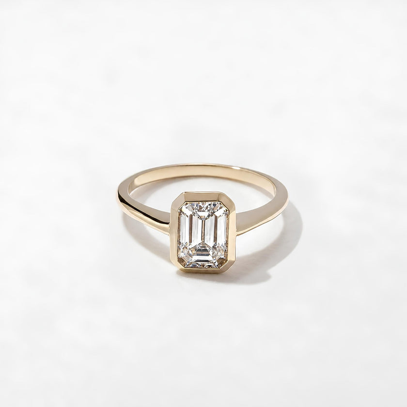 1.50 Carat Emerald Cut Lab Grown Diamond Bezel Solitaire Ring in Solid Gold - Mivaan Fine Jewelry