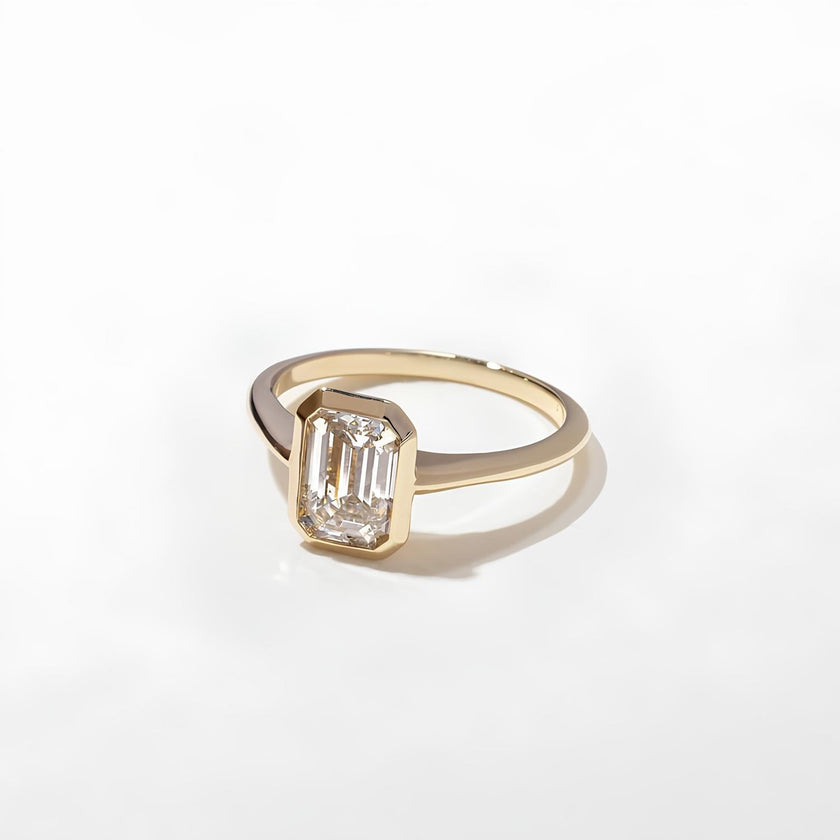 1.50 Carat Emerald Cut Lab Grown Diamond Bezel Solitaire Ring in Solid Gold - Mivaan Fine Jewelry