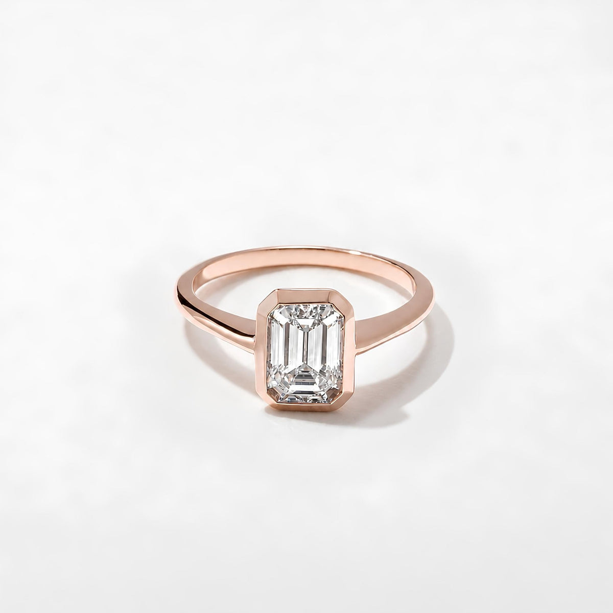 1.50 Carat Emerald Cut Lab Grown Diamond Bezel Solitaire Ring in Solid Gold - Mivaan Fine Jewelry
