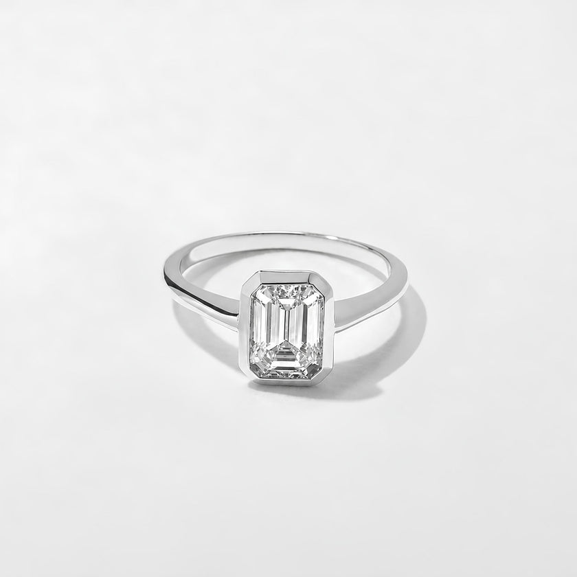 1.50 Carat Emerald Cut Lab Grown Diamond Bezel Solitaire Ring in Solid Gold - Mivaan Fine Jewelry