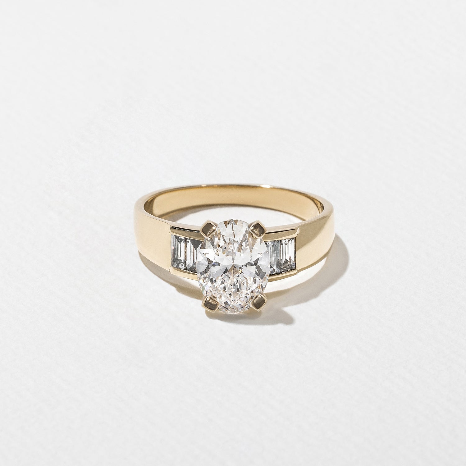 1.50 Carat Oval Cut Lab Grown Diamond Ring with Baguette Side Stones in 14K Solid Gold - Mivaan Fine Jewelry