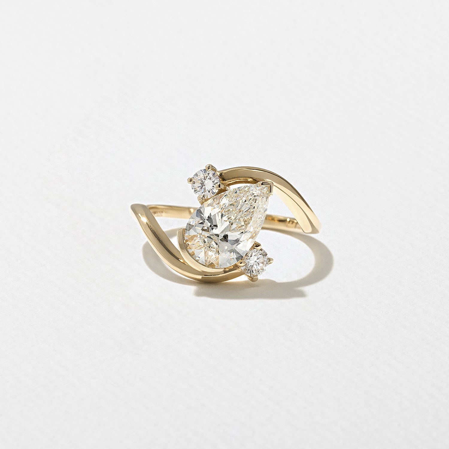 1.50 Carat Pear Cut Lab Grown Diamond Ring with Round Accent Stones in 14K Solid Gold - Mivaan Fine Jewelry