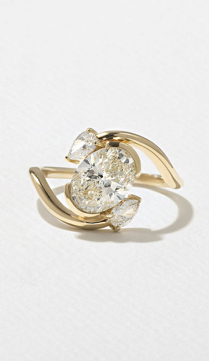 1.55 Carat Oval Cut Lab Diamond Ring in 14K Solid Gold with Pear Side Stones - Mivaan Fine Jewelry