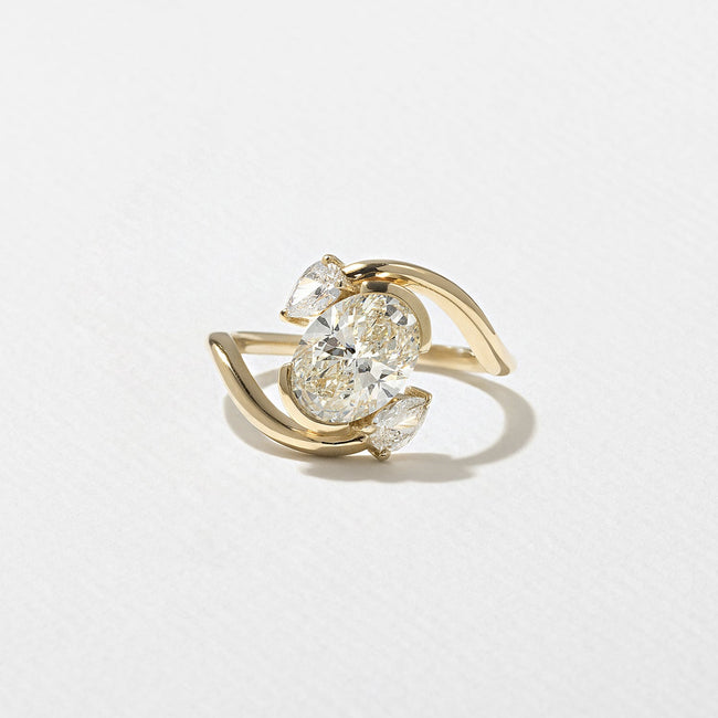 1.55 Carat Oval Cut Lab Diamond Ring in 14K Solid Gold with Pear Side Stones - Mivaan Fine Jewelry