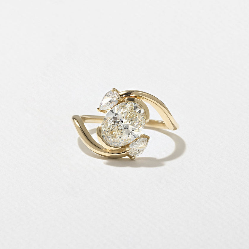 1.55 Carat Oval Cut Lab Diamond Ring in 14K Solid Gold with Pear Side Stones - Mivaan Fine Jewelry