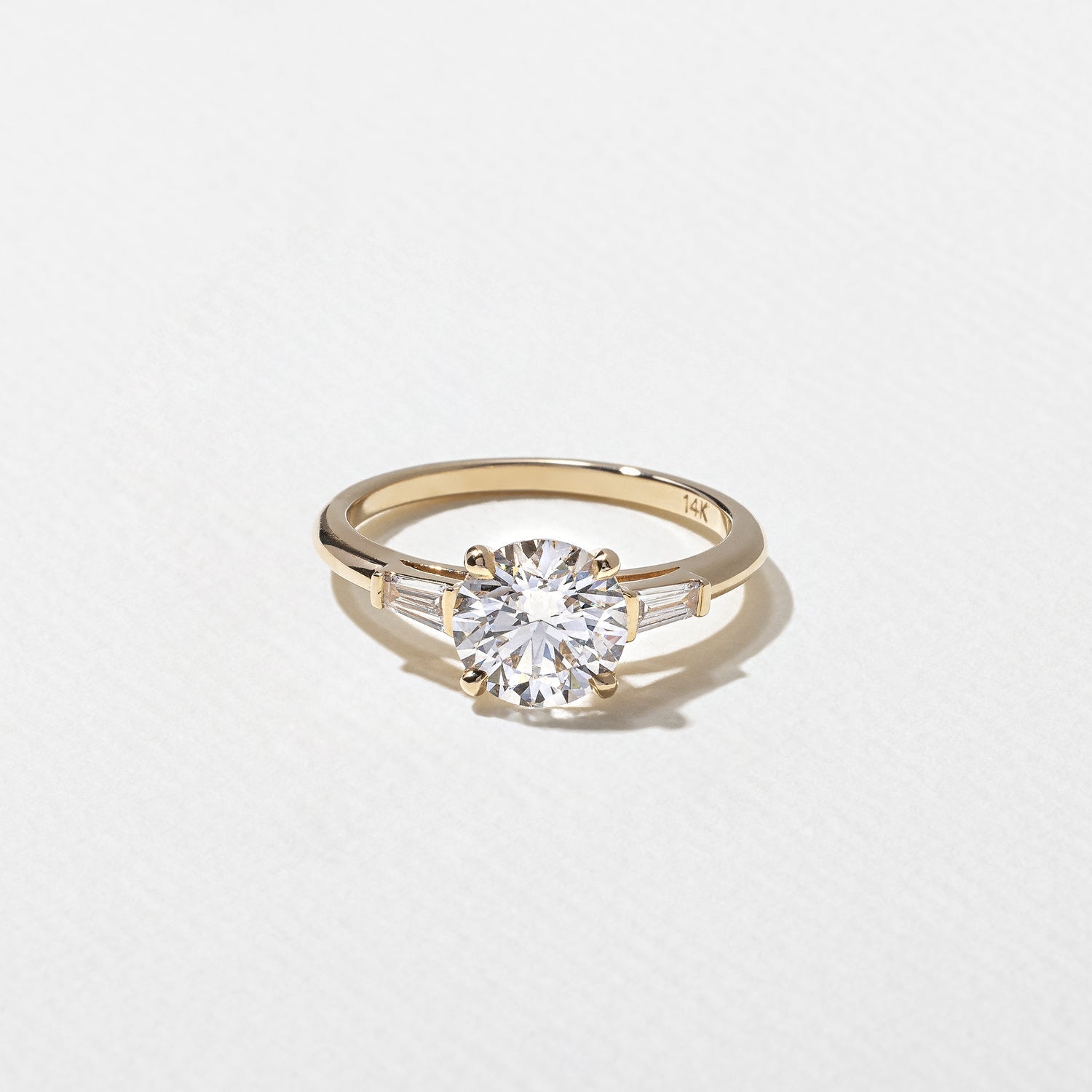 1.55 Carat Round Cut Lab Diamond Ring with Tapered Baguette Side Stones - Mivaan Fine Jewelry