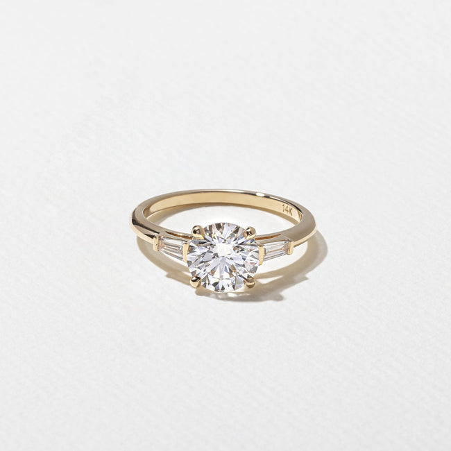 1.55 Carat Round Cut Lab Diamond Ring with Tapered Baguette Side Stones - Mivaan Fine Jewelry