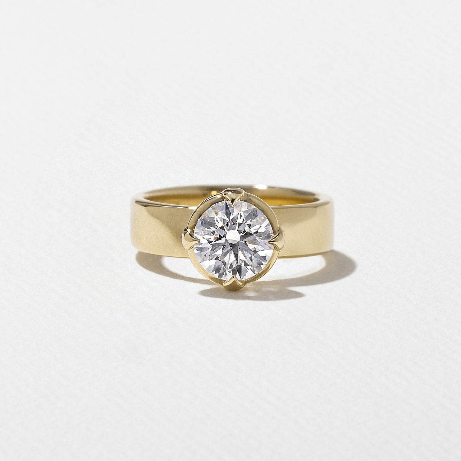 1.60 Carat Round Cut Lab Grown Diamond Wide Band Bezel Ring