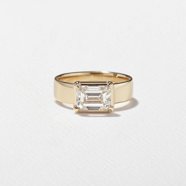 1.70 Carat Emerald Cut Lab Grown Diamond Wide Band Solitaire Ring - Mivaan Fine Jewelry