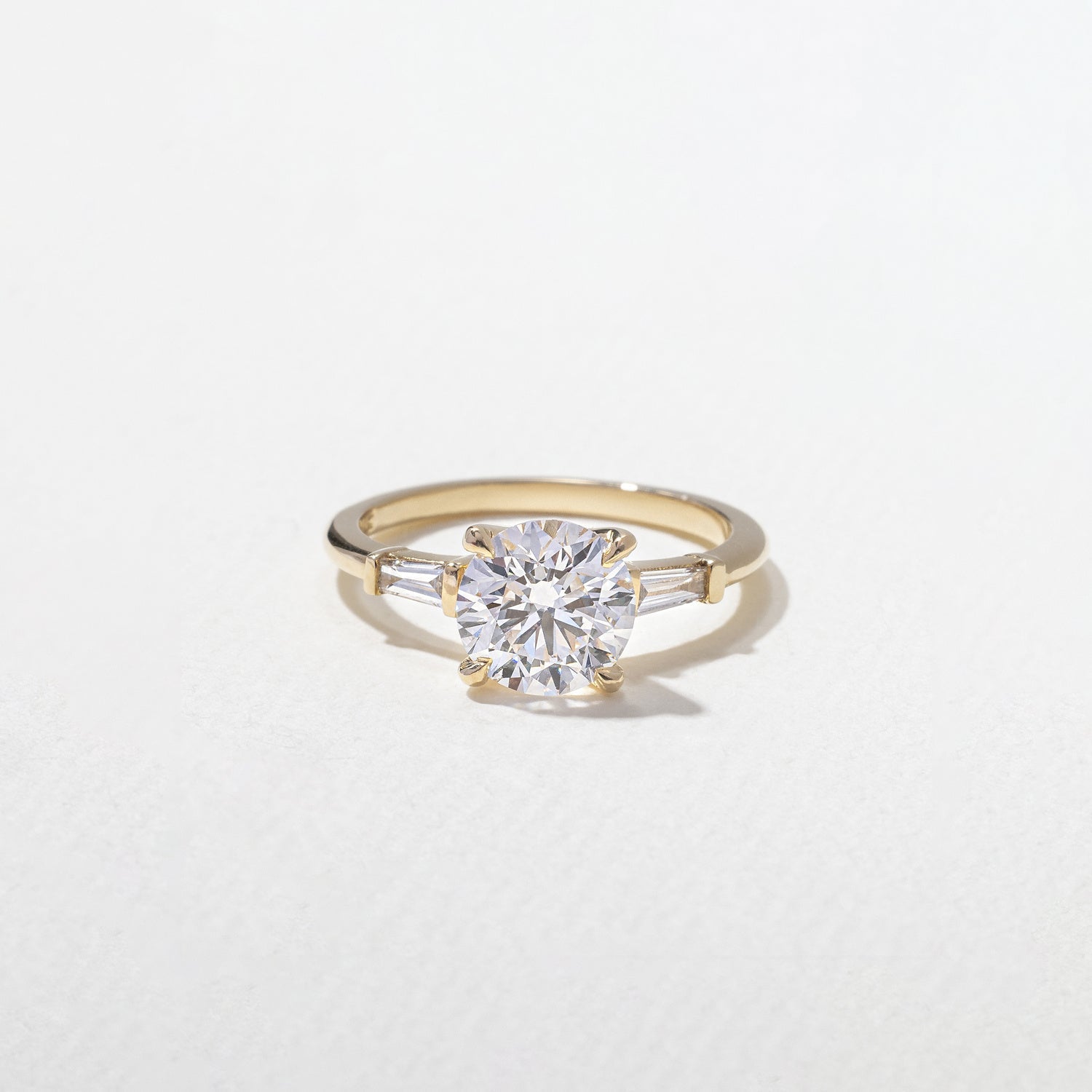 1.75 Carat Round Cut Lab Diamond Ring with Tapered Baguette Side Stones - Mivaan Fine Jewelry