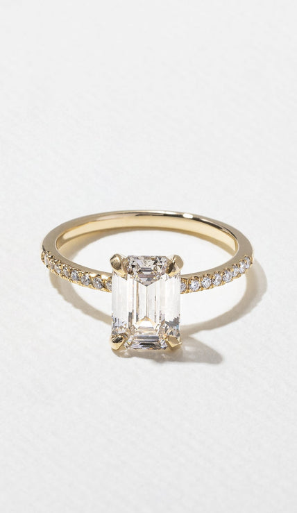 1.80 Carat Emerald Cut Lab Diamond Ring with Pavé Band in Solid Gold - Mivaan Fine Jewelry