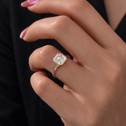 2 Carat Asscher Cut Lab Grown Diamond Bezel Set Ring 14K Solid Gold - Mivaan Fine Jewelry