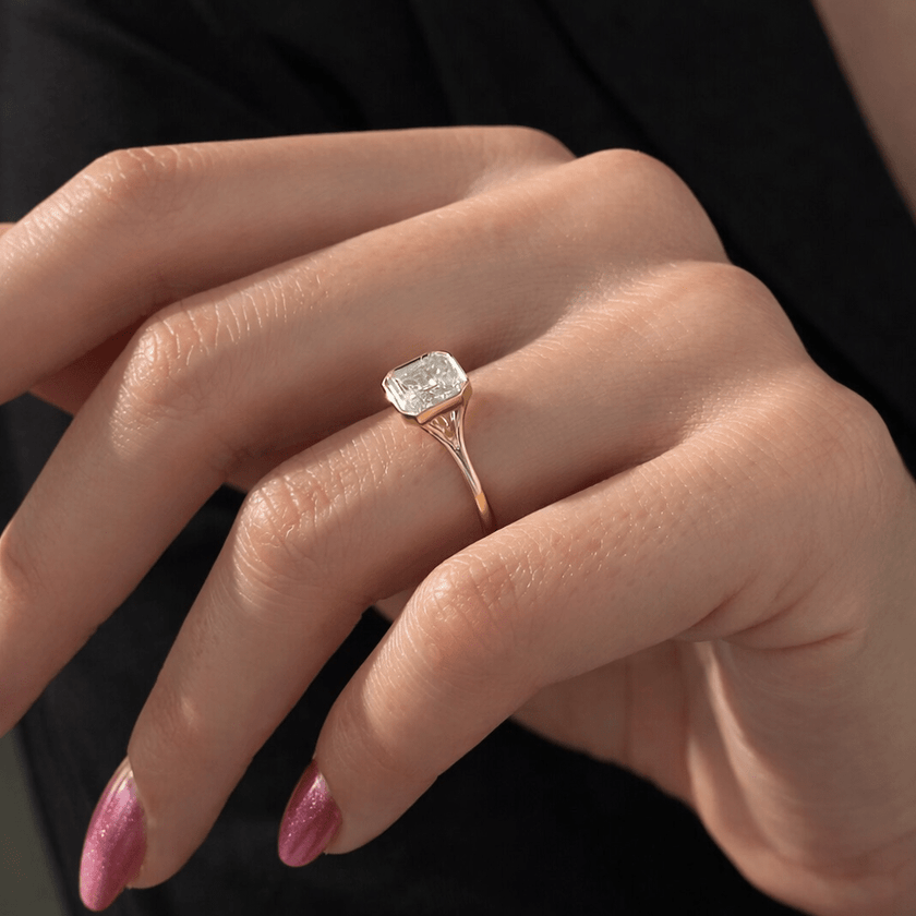 2 Carat Asscher Cut Lab Grown Diamond Bezel Set Ring 14K Solid Gold - Mivaan Fine Jewelry