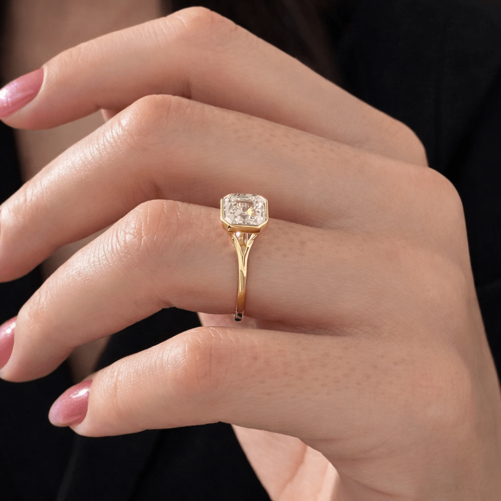 2 Carat Asscher Cut Lab Grown Diamond Bezel Set Ring 14K Solid Gold - Mivaan Fine Jewelry