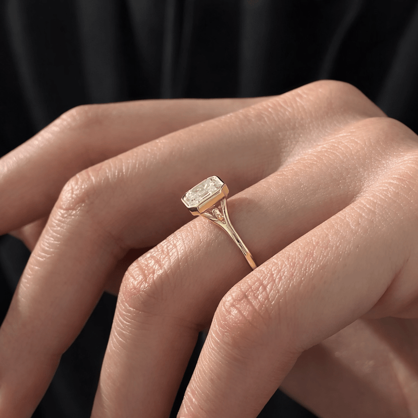 2 Carat Asscher Cut Lab Grown Diamond Bezel Set Ring 14K Solid Gold - Mivaan Fine Jewelry