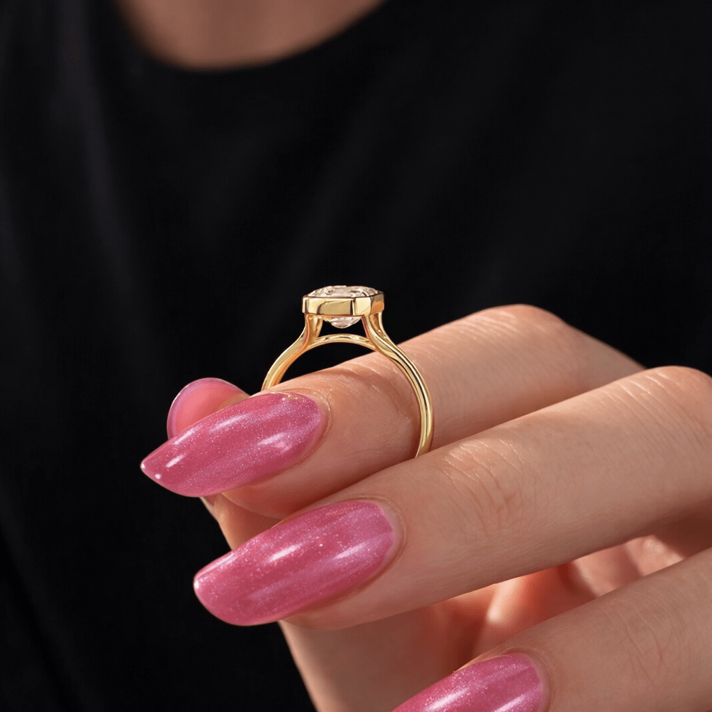 2 Carat Asscher Cut Lab Grown Diamond Bezel Set Ring 14K Solid Gold - Mivaan Fine Jewelry