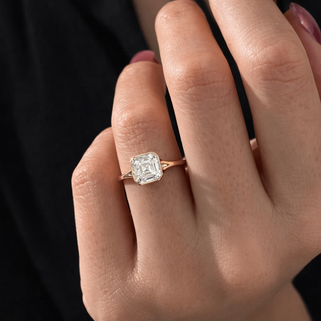 2 Carat Asscher Cut Lab Grown Diamond Bezel Set Ring 14K Solid Gold - Mivaan Fine Jewelry