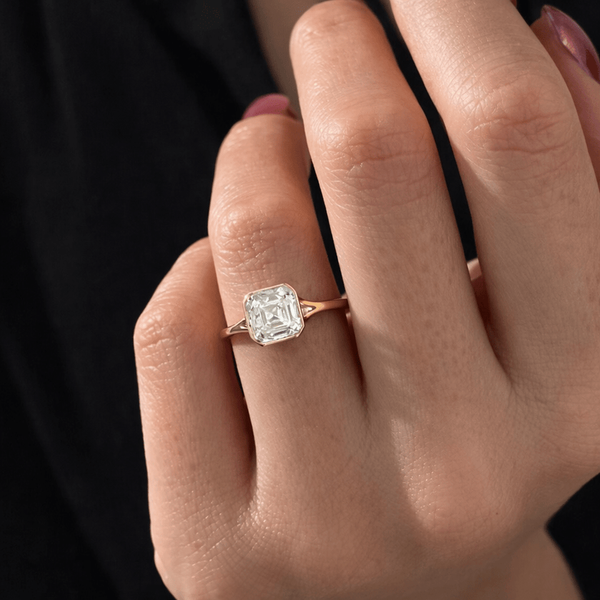 2 Carat Asscher Cut Lab Grown Diamond Bezel Set Ring 14K Solid Gold - Mivaan Fine Jewelry