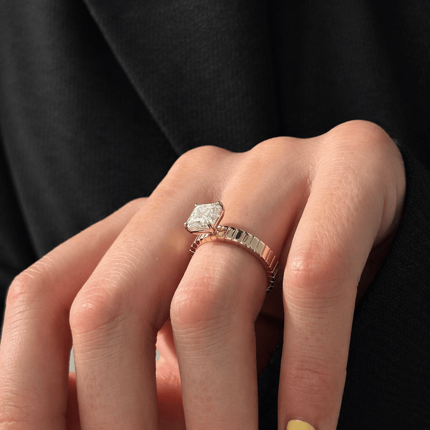 2 Carat Asscher Cut Lab Grown Diamond Solitaire Ring Textured Band - Mivaan Fine Jewelry