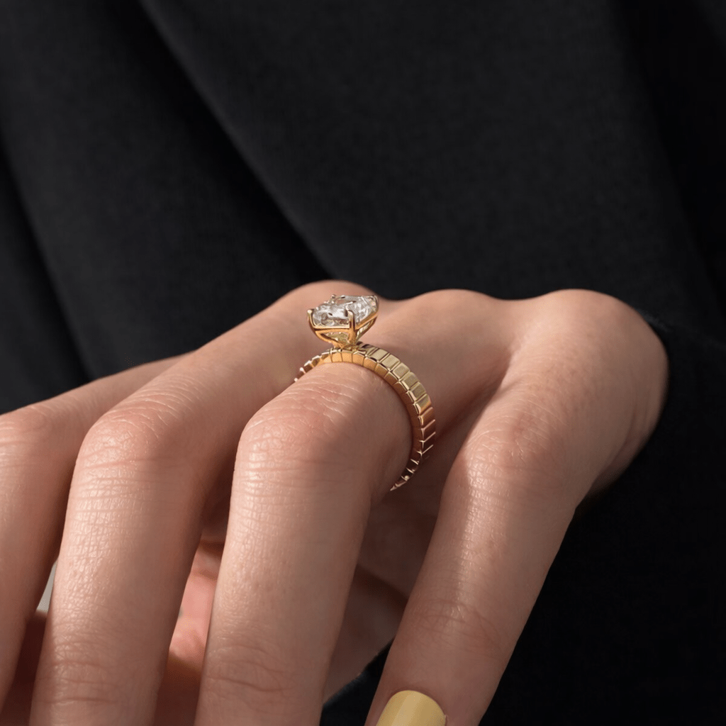 2 Carat Asscher Cut Lab Grown Diamond Solitaire Ring Textured Band - Mivaan Fine Jewelry