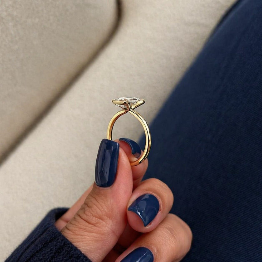 2 Carat Baguette Lab Grown Diamond Half Bezel Solitaire Ring in 14K Solid Gold - Mivaan Fine Jewelry