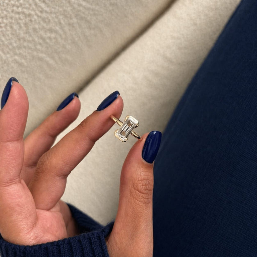 2 Carat Baguette Lab Grown Diamond Half Bezel Solitaire Ring in 14K Solid Gold - Mivaan Fine Jewelry