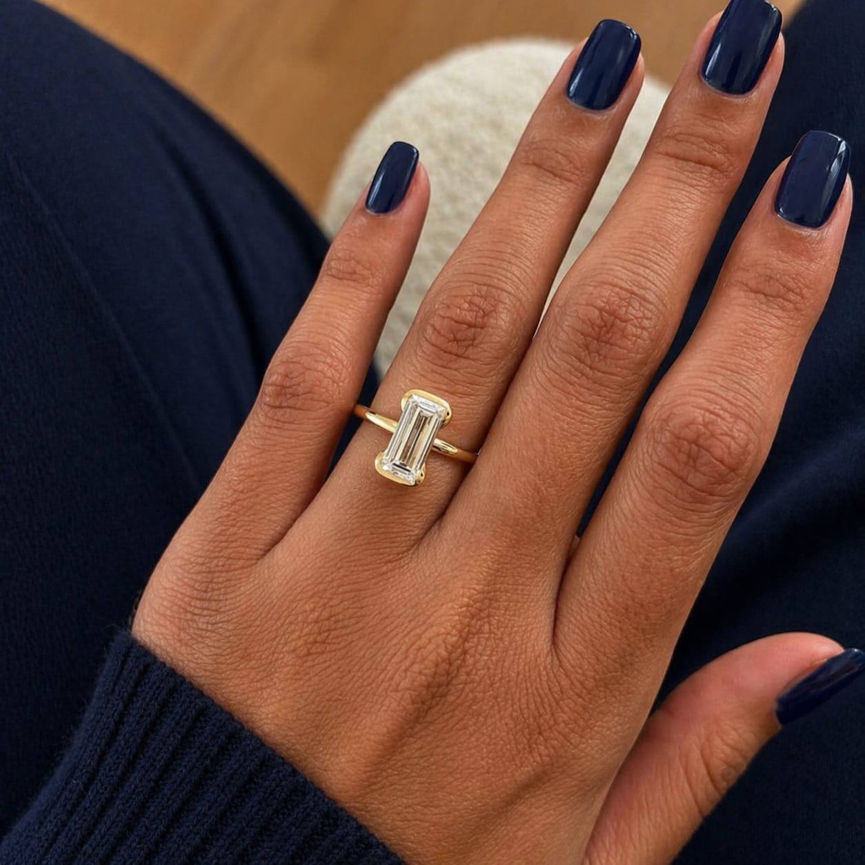 2 Carat Baguette Lab Grown Diamond Half Bezel Solitaire Ring in 14K Solid Gold - Mivaan Fine Jewelry