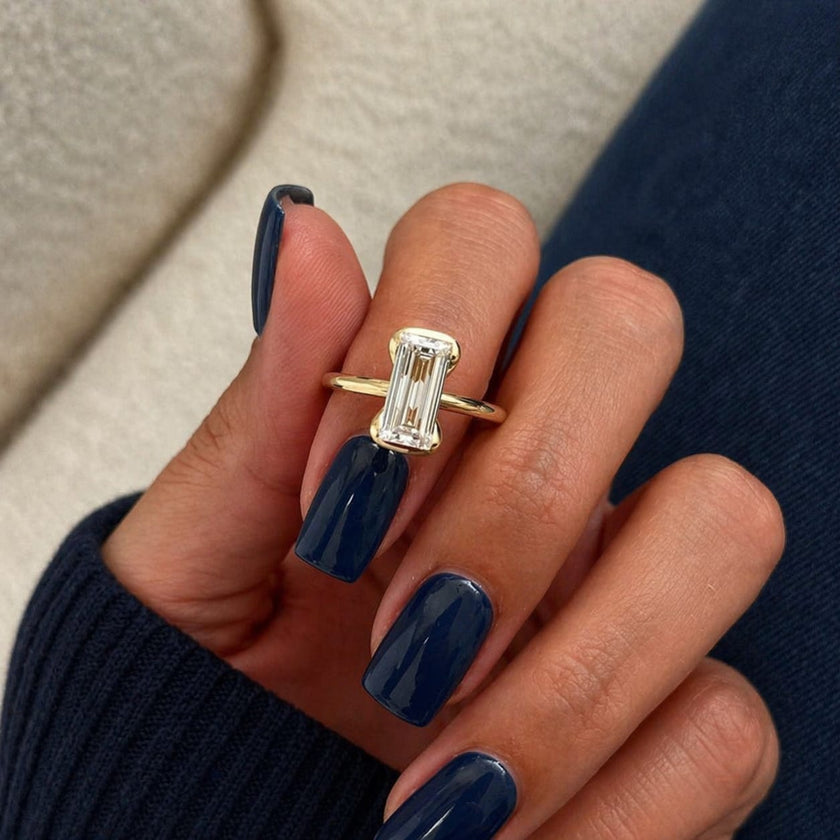 2 Carat Baguette Lab Grown Diamond Half Bezel Solitaire Ring in 14K Solid Gold - Mivaan Fine Jewelry