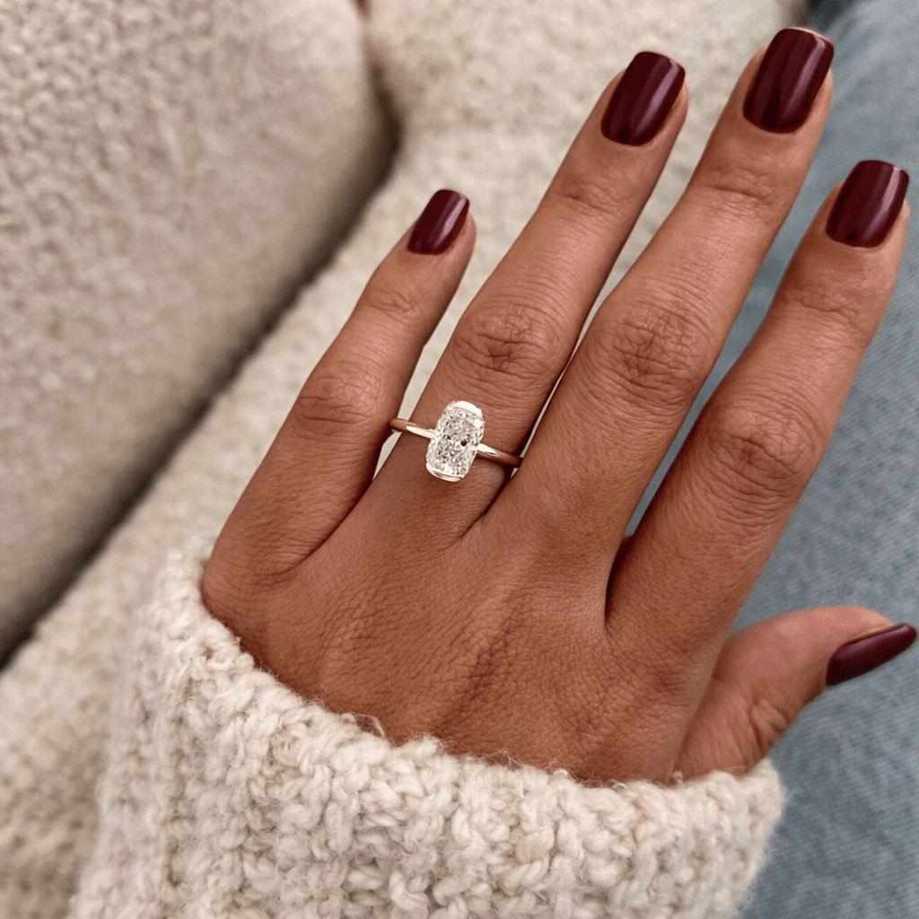 2 Carat Elongated Radiant Lab Grown Diamond Half Bezel Engagement Ring - Mivaan Fine Jewelry