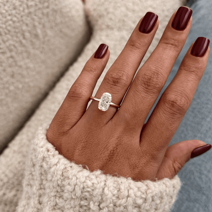 2 Carat Elongated Radiant Lab Grown Diamond Half Bezel Engagement Ring - Mivaan Fine Jewelry